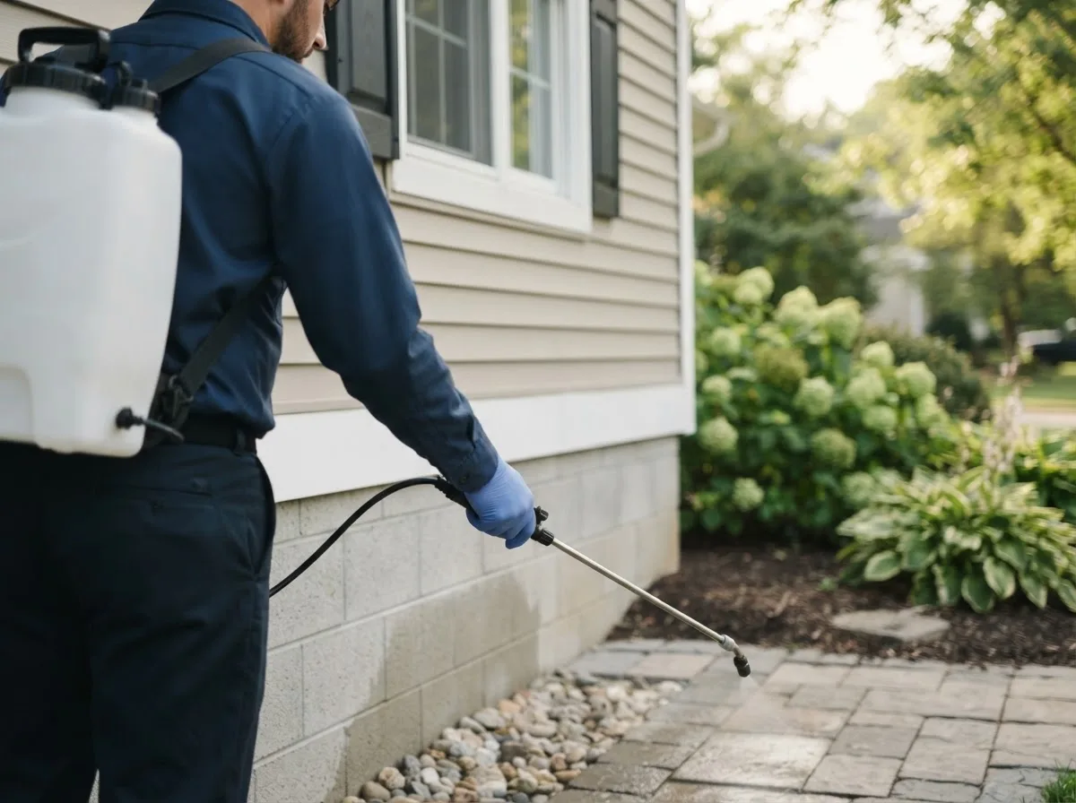 Pest control technician inspecting a home in Comfort, TX